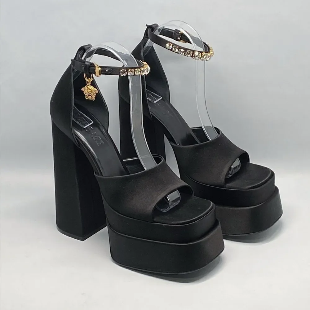 Versace Medusa Crystal Ankle-Strap Platform Sandals size 37.5